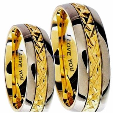 His and Hers Matching Classic Gold Tone Wedding Couple Rings